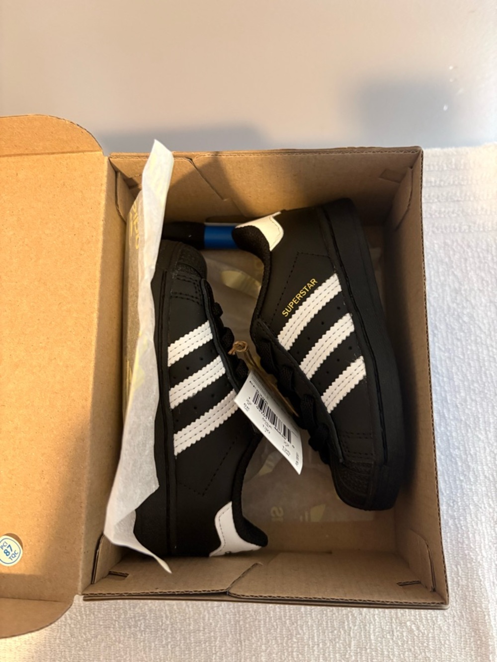 adidas Kids Superstar Black with White Stripes Sneakers